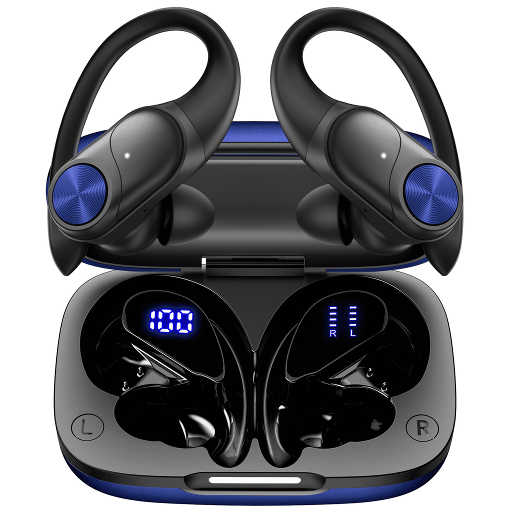 VEAT00L V6 Bluetooth Headphones Wireless Earbuds 88Hrs Playback Sport Ear Buds with Earhook Digital Display Charging Case IPX7 Waterproof Earbud Deep Bass Running Earphones for iOS Android Cellphone